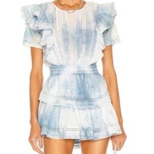 Love Shack Fancy Natasha Blue tie-dye Ruffle Cotton Mini Dress XS